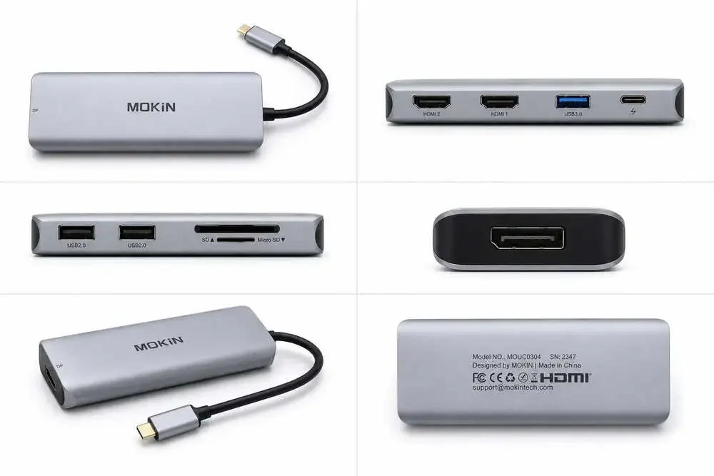 MOKiN MOUC0304 USB-C Multiport Hub Adapter with Dual HDMI, DP, and Card Readers